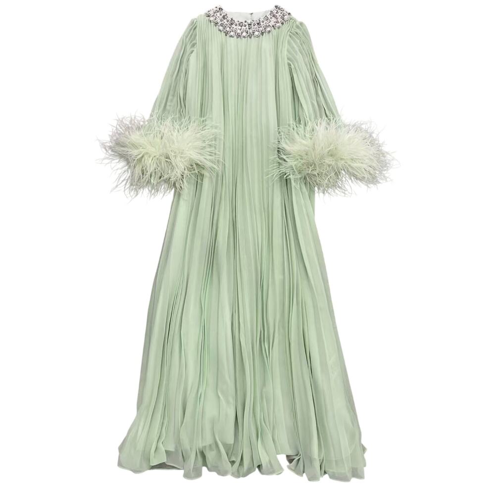 Self-Portrait Green Chiffon Feather Midi Dress - Picture 6 of 6